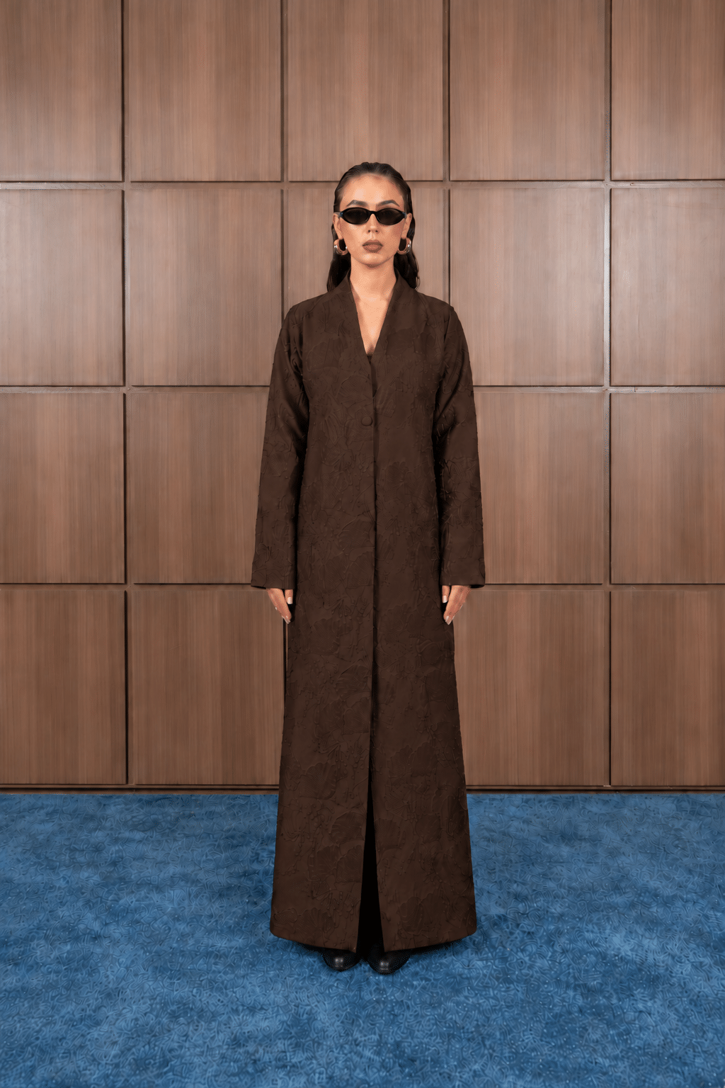 Chocolate Brown Jacquard Abaya Portrait