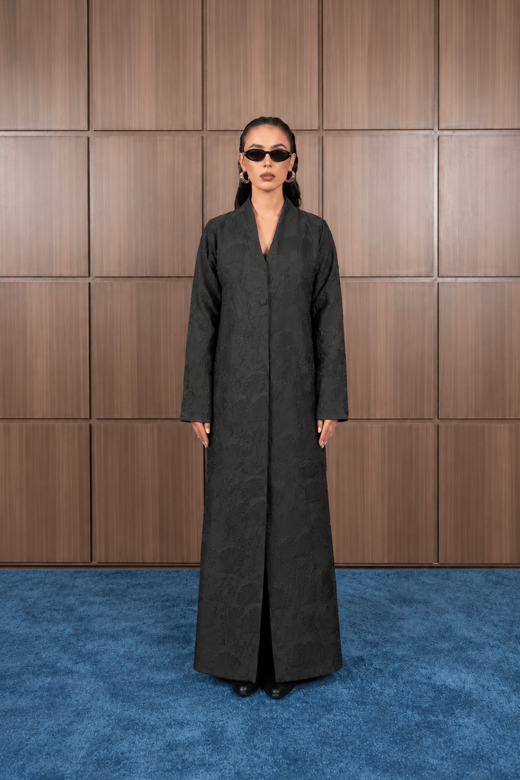 Slicked-Back Elegance in Charcoal Jacquard